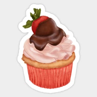 Cupcake with buttercream and a strawberry covered in chocolate on top Sticker